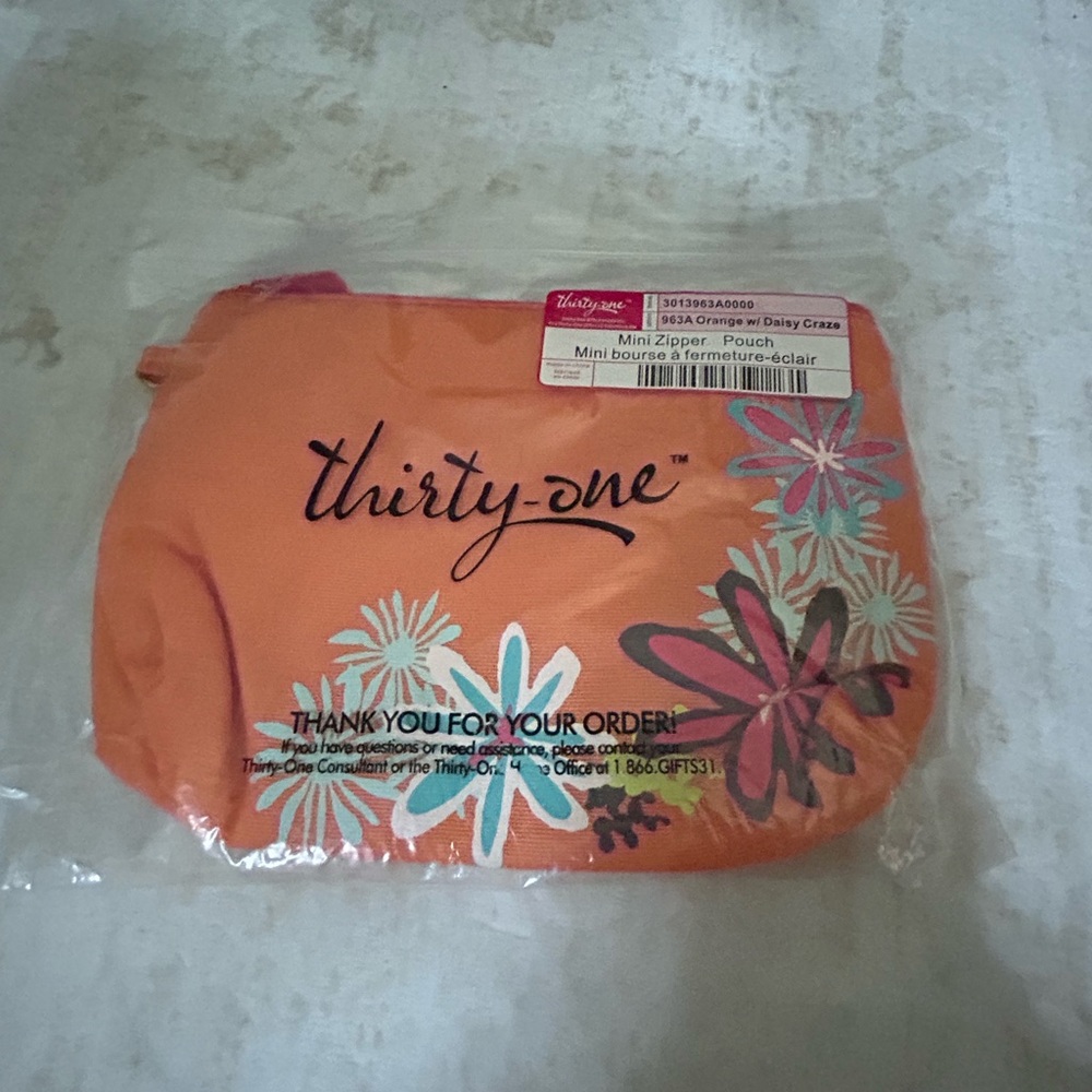 thirty-one Orange Floral Mini Zipper Pouch